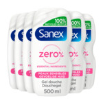 6x Sanex Douchegel Zero%  Sensitive Skin  500 ml