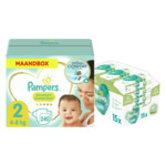 Pampers Premium Protection Luiers Maat 2 Maandbox 240 stuks en Pampers Billendoekjes Harmonie Aqua 15x48 =720 doekjes Pakket - 129.68 euro