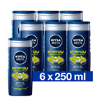 6x Nivea Men Douchegel 3in1 For Men Energy  250 ml
