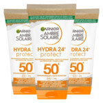 3x Garnier Ambre Solaire Hydra 24 Zonnebrandmelk SPF 50 Reisformaat