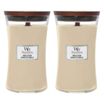2x WoodWick Geurkaars Large Vanilla Bean - 62.8 euro