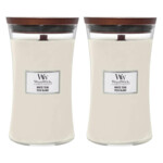 2x WoodWick Geurkaars Large White Teak - 58.21 euro