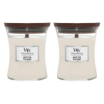 2x WoodWick Geurkaars Medium White Teak - 49.55 euro