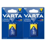2x Varta Longlife Power Alkaline Batterijen 9V 565 mAh