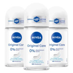 3x NIVEA Deodorant Roller Original Care 0%