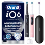 Oral-B iO 6 Elektrische Tandenborstel Dubbelpak Zwart en Roze + 3 Opzetborstels + Premium Reisetui