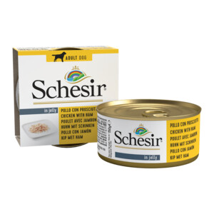 Schesir Hondenvoer Nat Blik Jelly Kipfilet en Ham 150 gr