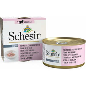 12x Schesir Kattenvoer Tonijn en Ham in Gelei 85 gr