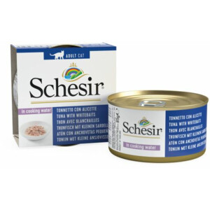 12x Schesir Complete & Balanced Kattenvoer Tonijn en Witvis in Boullion 85 gr