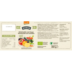 Biobim Maaltijd 10+ mnd Ratatouille met Linzen - 1.99 euro