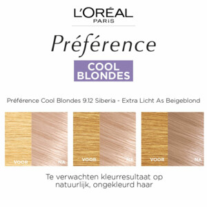L'Oréal Préférence Cool Blondes Permanente Haarkleuring 9.12 Siberia - Extra Licht As Beigeblond - 17.25 euro