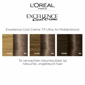 2x L'Oréal Excellence Cool Crème Permanente Crèmekleuring 7.11 - Ultra As Middenblond - 31.57 euro