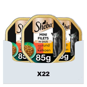 22x Sheba Mini Filets Adult Kattenvoer Natvoer Rund en Kalkoen in Saus Kuipjes