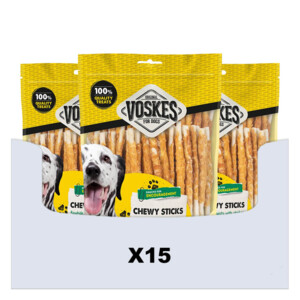15x Voskes Hondensnack Rawhide Sticks Kip 400 gr