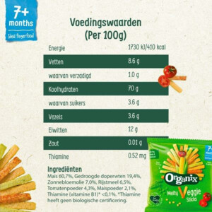 8x Organix Baby Knabbels 7+m Groentesticks BIO - 9.74 euro