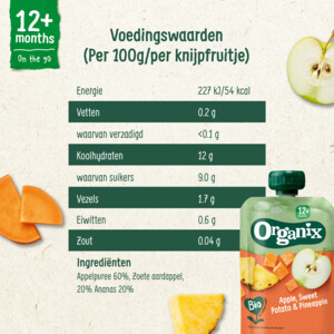 Organix Knijpfruit 12+m Appel Zoete Aardappel & Ananas - 1.45 euro