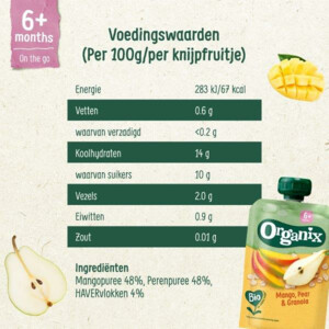6x Organix Knijpfruit 6+m Mango Peer & Granola BIO - 8.21 euro