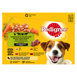 Pedigree Adult Hondenvoer Maaltijdzakjes Multipack Vlees & Gevogelte in Saus 12 x 100 gr