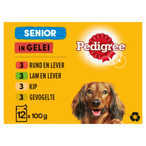 Pedigree Senior Honden Natvoer Vlees en Gevogelte in Gelei 12 x 100 gr