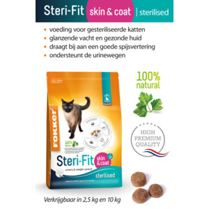 3x Fokker Steri-Fit Kattenvoer Skin & Coat 2,5 kg