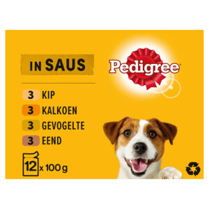Pedigree Adult Hondenvoer Maaltijdzakjes in Saus Gevogelte en Groenten 12 x 100 gr