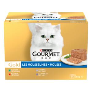 Gourmet Gold Mousse Rund - Konijn - Kalfsvlees - Lam 24 x 85 gr