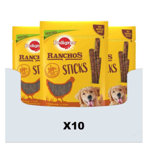 10x Pedigree Ranchos Hondensnacks Kip Sticks