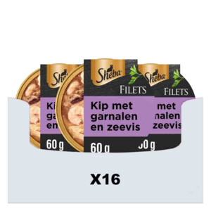 16x Sheba Filets Kattenvoer Natvoer Garnaal & Oceaanvis & Kip in Saus