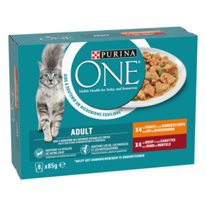 Purina ONE Fijne Malse Reepjes in Saus Kip - Rund 8 x 85 gr