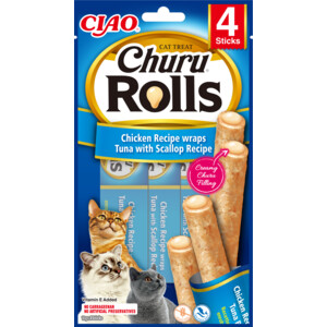 12x Ciao Kattensnack Churu Rolls Tonijn - Sint Jacobsschelp 40 gr