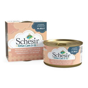 14x Schesir Kattenvoer Kitten 3-12  Kip - Aloe in Gelei 85 gr