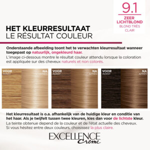 3x L'Oréal Excellence Crème Permanente Crèmekleuring 9.1 Zeer Licht Asblond - 46.29 euro