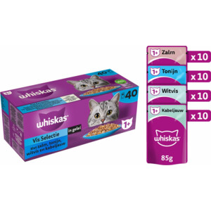 Whiskas 1+ Kattenvoer Natvoer Vis Selectie in Gelei 40 x 85 gr