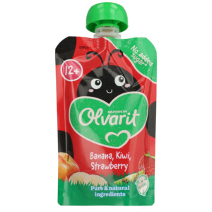 6x Olvarit Knijpfruit 12+m Aardbei Banaan Kiwi - 10.09 euro