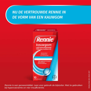 Rennie Kauwgom Calciumcarbonaat 750mg Suikervrij - 3.39 euro