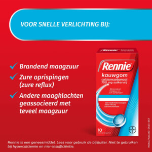 Rennie Kauwgom Calciumcarbonaat 750mg Suikervrij - 3.39 euro