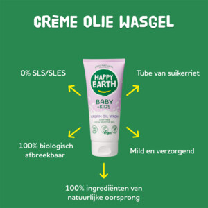 6x Happy Earth Baby & Kids 100% Natuurlijke Crème Olie Wasgel - 42.96 euro