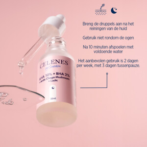 Celenes Aha 8% + Bha 2% + Lactic + Arctic Chaga-paddenstoel Serum - 13.99 euro