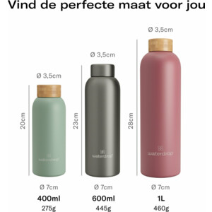 Waterdrop Steel Bottle Pastel Pink Matt 600 ml - 22.99 euro