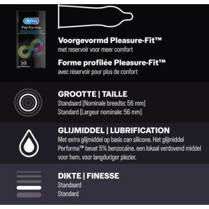 Durex - Pleasure Me Condooms 10 stuks, Orgasm Intense Condooms 10 stuks & Performa Condooms10 stuks - Pakket - 39.93 euro