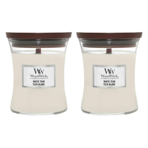 2x WoodWick Geurkaars Medium White Teak - 49.55 euro