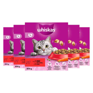 5x Whiskas 1+ Adult Katten Droogvoer Rund
