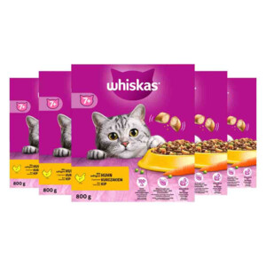 5x Whiskas 7+ Adult Katten Droogvoer Kip