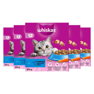 5x Whiskas 1+ Adult Katten Droogvoer Tonijn