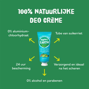 Happy Earth 100% Natuurlijke Deodorant Crème Cedar Lime - 7.99 euro