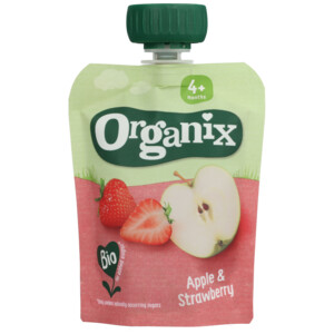 6x Organix Knijpfruit 4+m Appel & Aardbei BIO - 5.41 euro
