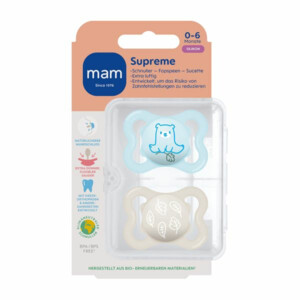 MAM Fopspeen Supreme Silikon 0-6 mnd Blauw - 9.59 euro