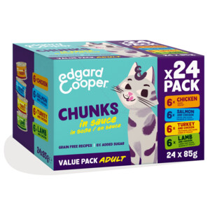 Edgard & Cooper Adult Chunks Kattenvoer Nat Kip & Zalm & Kalkoen & Lam