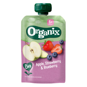 Organix Knijpfruit Maandbox 6+ mnd - Appel Aardbei & Blauwe Bes 12 x 100 gr + Peer & Framboos 12 x 100 gr + Mango Peer & Granola 6 x 100 gr Pakket - 40.36 euro