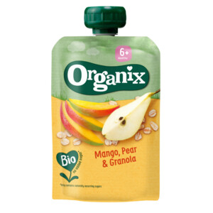 Organix Knijpfruit Maandbox 6+ mnd - Appel Aardbei & Blauwe Bes 12 x 100 gr + Peer & Framboos 12 x 100 gr + Mango Peer & Granola 6 x 100 gr Pakket - 40.36 euro